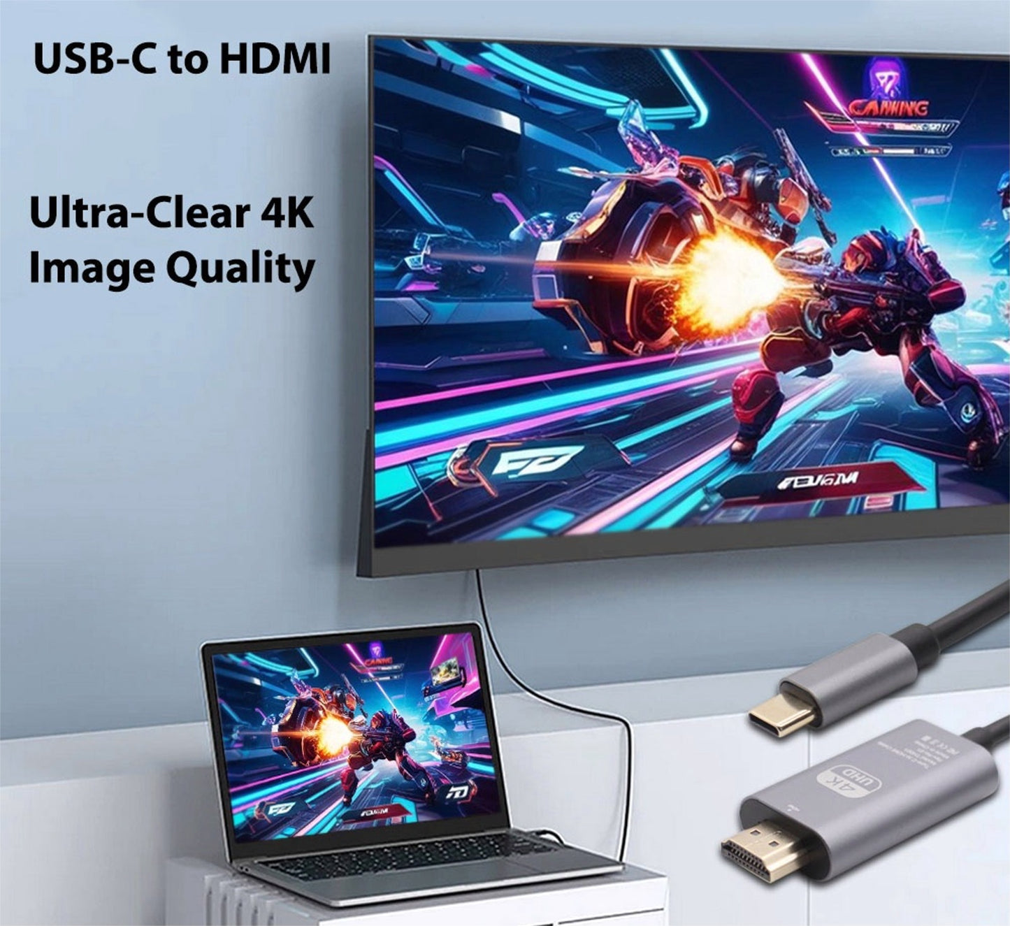 Replacement for USB C Type C to HDMI 2m 4K Braided USB Cable For MacBook iPhone 15 Samsung S24