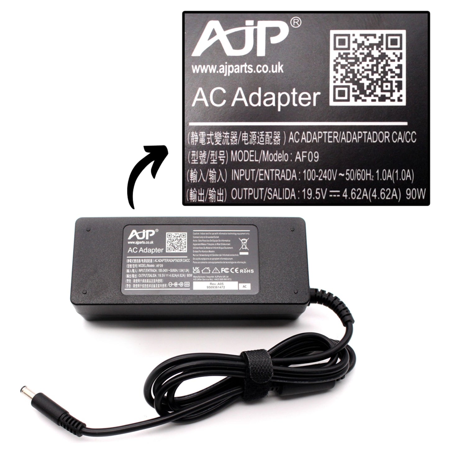 Dell 19.5V 4.62A 90W 4.5MM x 3.0MM AC AJP Laptop Replacement Adapter