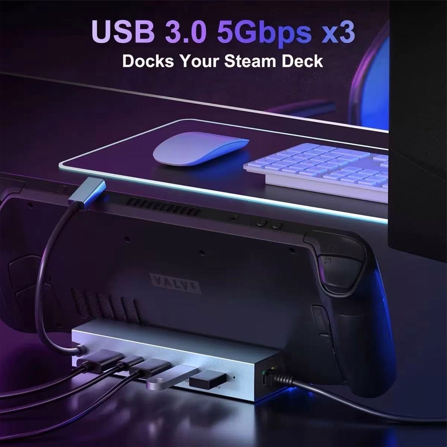 6-in-1 Docking Station for Steam Deck & ROG Ally – USB-C Hub with 4K HDMI, 100W PD, 3 USB 3.0 Ports & Gigabit Ethernet