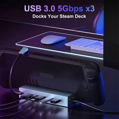 6-in-1 Docking Station for Steam Deck & ROG Ally – USB-C Hub with 4K HDMI, 100W PD, 3 USB 3.0 Ports & Gigabit Ethernet