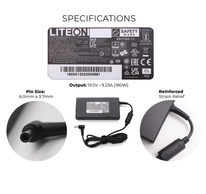 LITEON PA-1181-16 180W (19.5V 9.23A) 6.0mm x 3.7mm Tip Laptop AC Adapter Charger